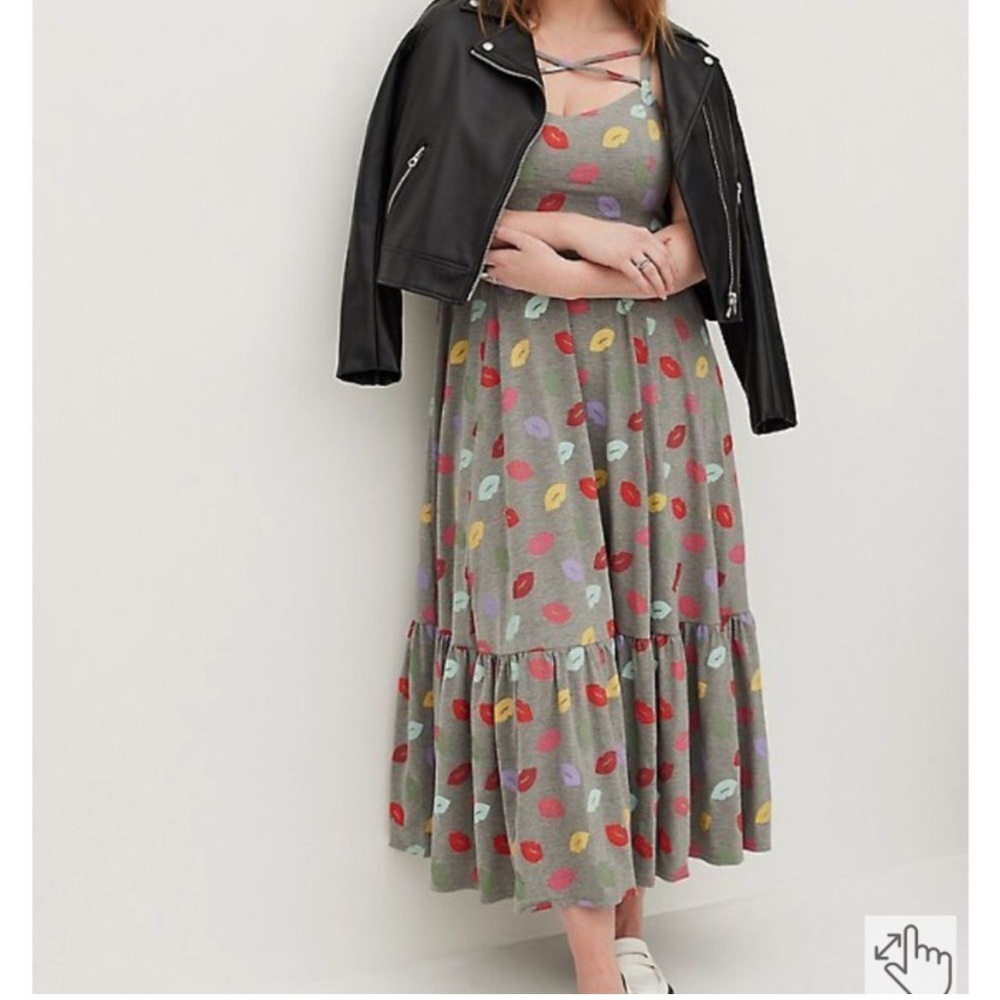 Torrid Gray Multi Color Lip Print Maxi Dress size 1